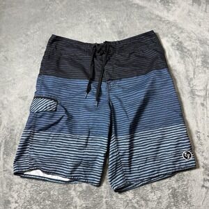EZEKIEL BLOCK PRINT BOARD SHORTS SWIM TRUNKS BLUE MULTI SIZE 32 EUC‎